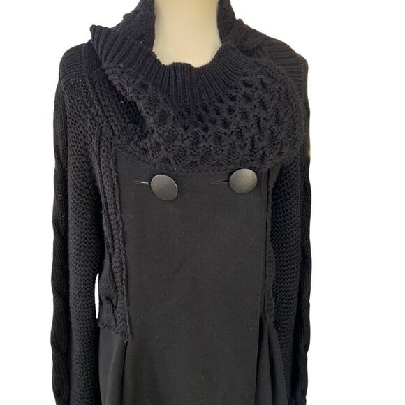 Sisley Limited Edition Cable Knit Wool Blend Hankerchief Hem Shacket Black Sz M - Picture 5 of 9